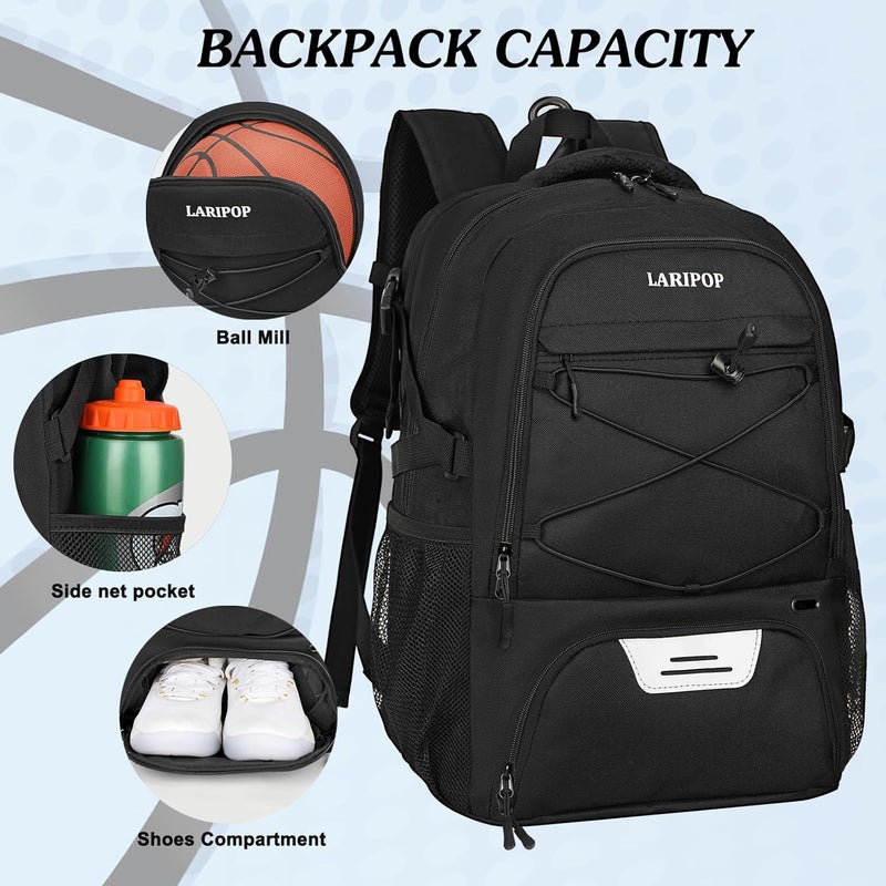 LARIPOP Basketball Backpack, Large Sports Bag with Ball Holder & Shoes Compartment, Basketball Bag for Soccer,Volleyball, - Image 3
